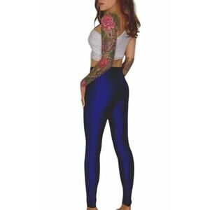 MIA BRAZILIA Shiny Satiny Navy Blue Scrunch Butt High Waisted Leggings Size XS